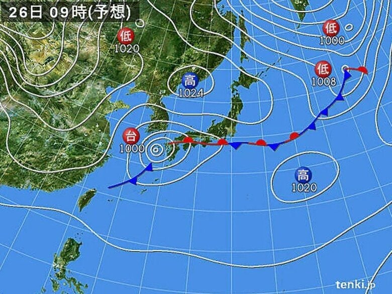 天気図　26日午前9時の予想
