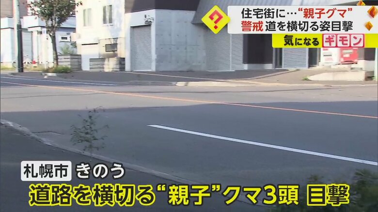 3日、札幌市の住宅街では、道路を横切る親子とみられるクマ3頭が目撃された