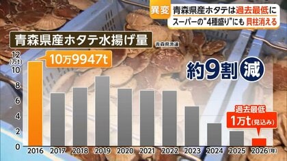 「大トロより高い」ホタテ高騰で刺身盛りから消える　青森県産の水揚げ量“過去最低”見込み　海水温上昇で不漁続き食卓にも影響