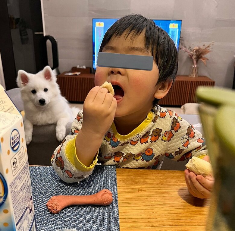 食べている様子を背後から…