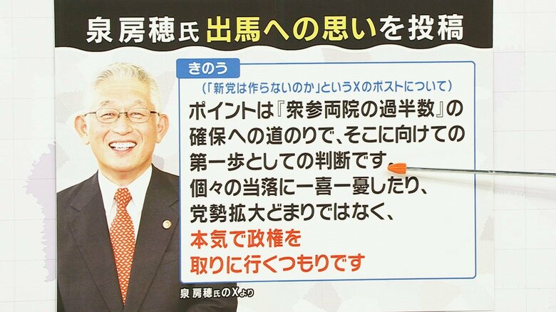 「本気で政権を取りに行くつもりです」泉房穂氏のXより