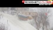 大型トラック転落の瞬間…雪を吹き飛ばしながら斜面に突っ込み“600ｍ崖下”へ　ドライバーは命に別条なし　トルコ