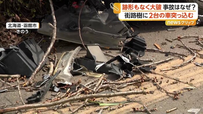 破片や木くずが散乱する様子