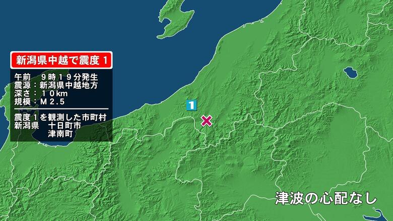 新潟県で最大震度1の地震　新潟県・十日町市、津南町｜FNNプライムオンライン
