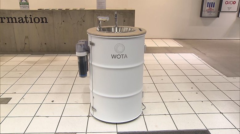 水を再利用し手洗いを 銀座に手洗いスタンド登場