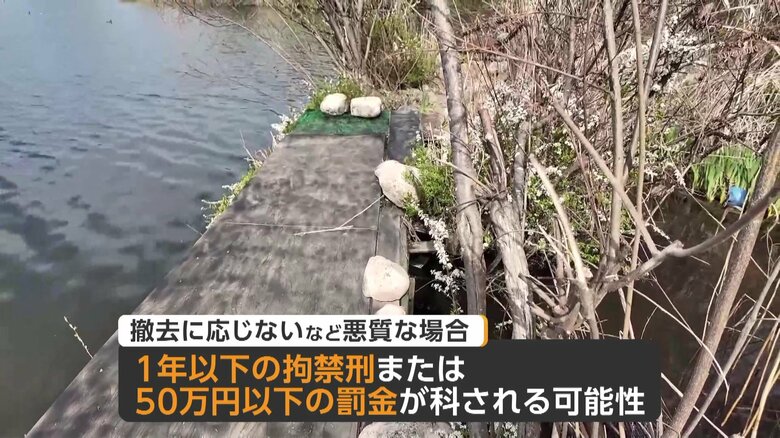 不法占用として撤去を求められている釣り用台座