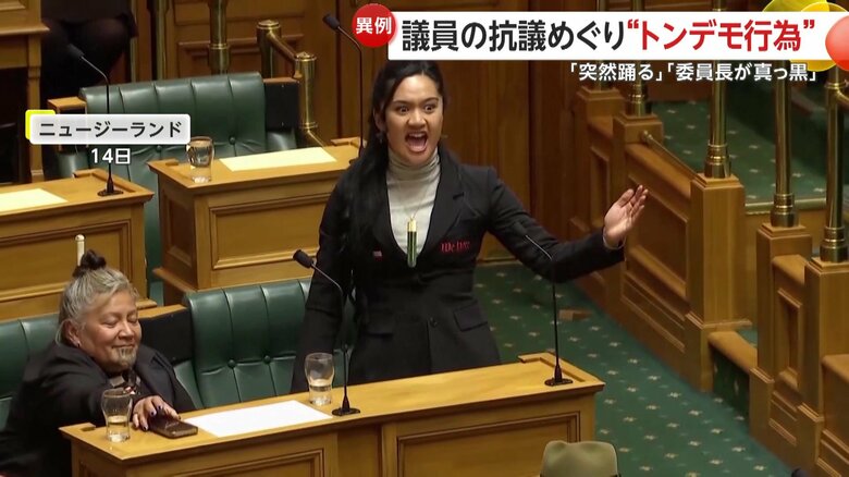 議会で答弁する議員（14日、ニュージーランド）