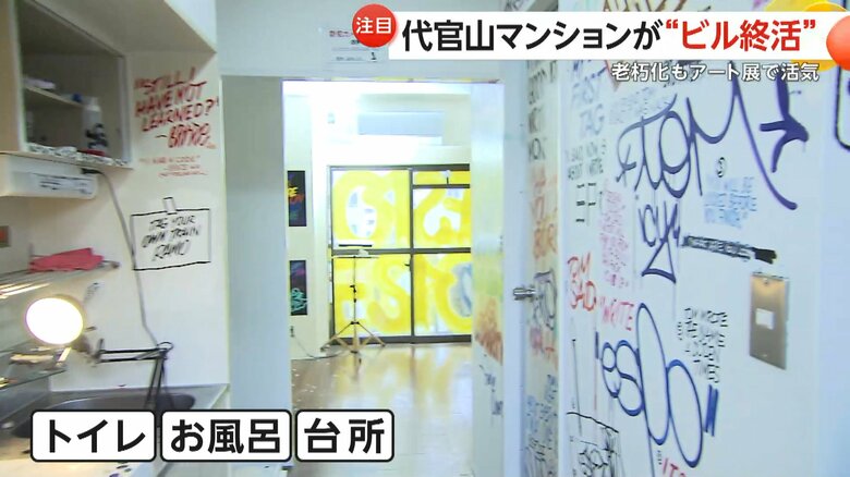 トイレやお風呂、台所といった場所もアート一色となったマンションの一室