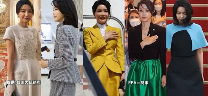 さまざまなドレスを着こなす尹錫悦大統領夫人の金健希氏(提供:韓国大統領府、EPA=時事)