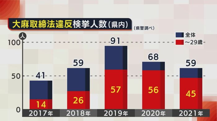 大麻取締法違反の検挙人数(新潟県内)