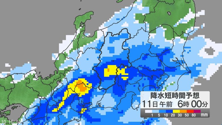 甲信地方では「警報級の大雨」となる期間や地域が拡大する可能性　24時間予想降水量は甲信地方100ミリ（11日午後6時まで 多い所で）　長野県では土砂災害に厳重警戒｜FNNプライムオンライン