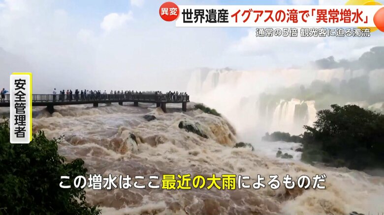 ここ最近の大雨の影響で増水したと話す安全管理者
