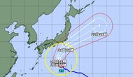 【台風情報】大型で強い台風25号の進路予想　19日午後9時現在、日本の南にあって毎時25キロで北北西へ　中心気圧970ヘクトパスカル、中心付近の最大風速35メートル、最大瞬間風速50メートル