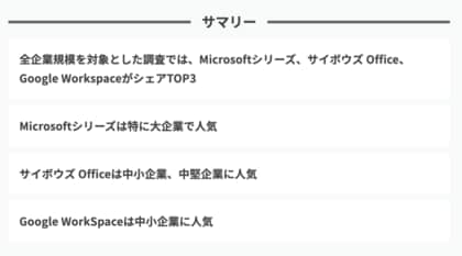 【グループウェア市場調査】大企業向けのMicrosoftシリーズ、中堅~中小企業向けのサイボウズ Office、万能タイプのGoogle Workspaceがシェア上位に。