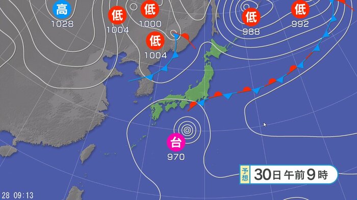 天気図　30日午前9時の予想