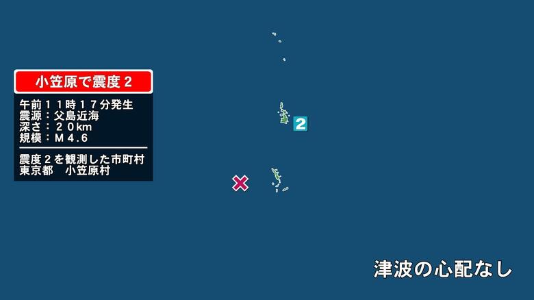 東京都で最大震度2の地震　東京都・小笠原村｜FNNプライムオンライン
