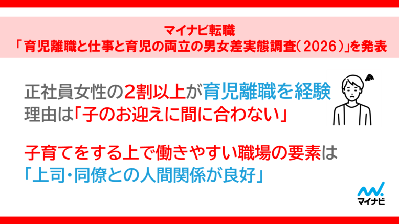 マイナビ転職、「育児離職と仕事と育児の両立の男女差実態調査（2026）」を発表