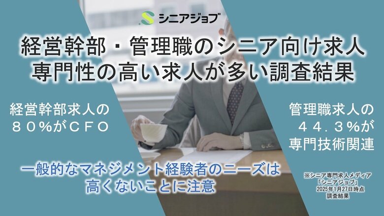 経営幹部と管理職のシニア向け求人では専門性の高い求人が多い調査結果