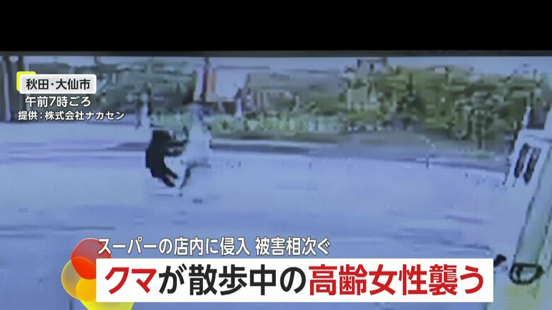 防犯カメラが捉えた、クマが高齢女性に襲いかかる瞬間⑥