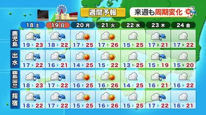 かごしま天気速報（4/17）18日（土）は午後ににわか雨、19日（日）は夕方から本降りの所も　傘をお忘れなく