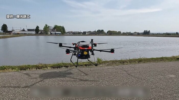 直まきの実証実験に使用された農業用ドローン