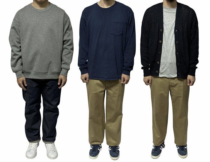 ベージュ、グレー、ネイビーを2～3色組み合わせればダサく見えにくい（特集班撮影）