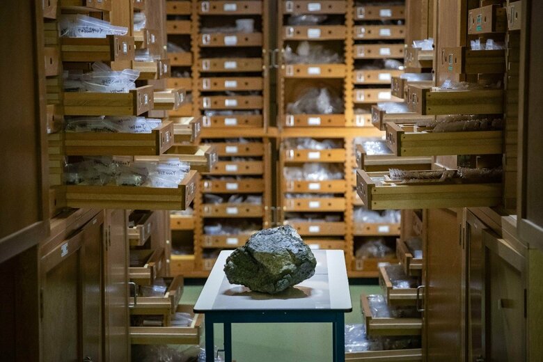 南極隕石ラボラトリーの南極隕石コレクション（撮影：京都大学 竹之内惇志）