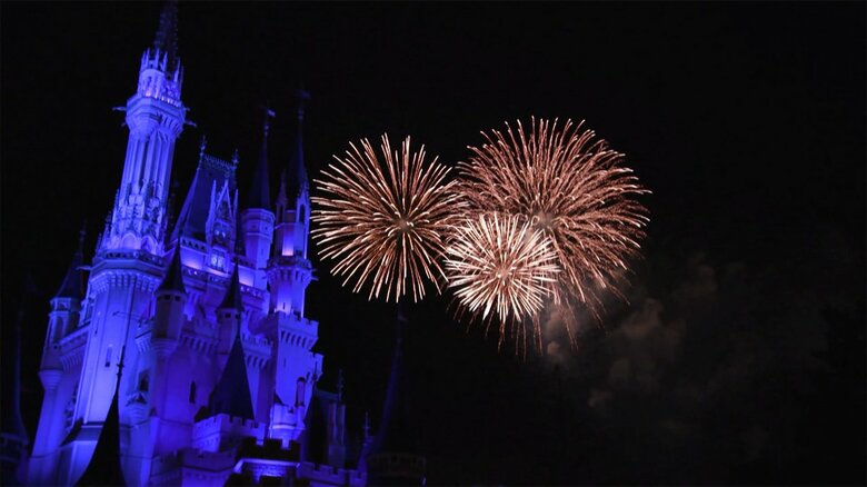 パークを彩る花火　12月1日から約11カ月ぶりに再開した