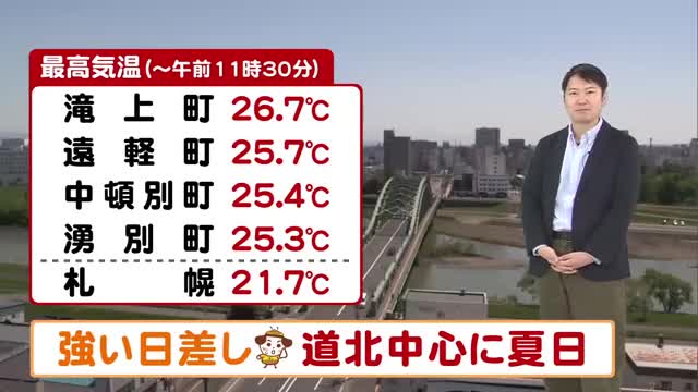 【北海道の天気 5/15(水)】各地で強い日差し！道北を中心に25℃以上の夏日に…紫外線・花粉対策を！