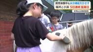 真夏の遊園地で子供たちが動物の“お世話”体験　ポニーのベッドづくりや餌やり　南国生まれのおしゃべりオウムと交流も　福井市足羽山公園遊園地