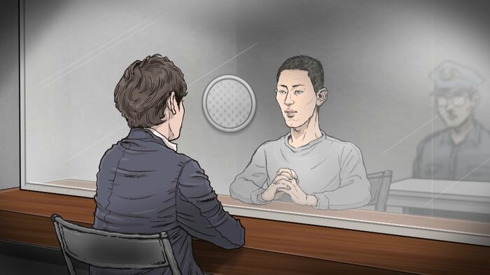 接見時の酒井佑太被告(イラスト:石井克昌)