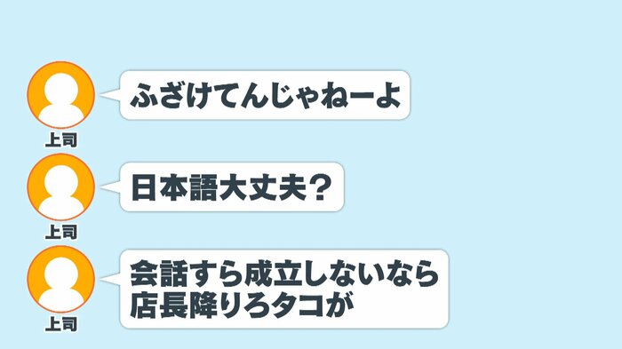 他の店長も参加するLINE上で、井川さんが上司から送られた暴言