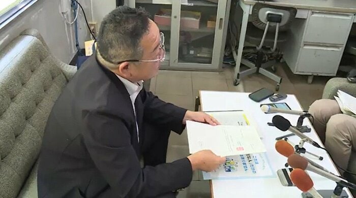 8月26日　会見を開いた遠藤秀和気仙沼市議