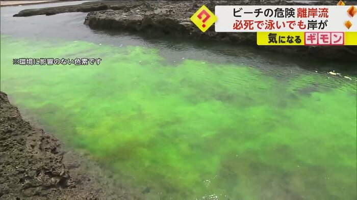 海に緑色の液体を流すと、沖に向かってどんどん流れていく