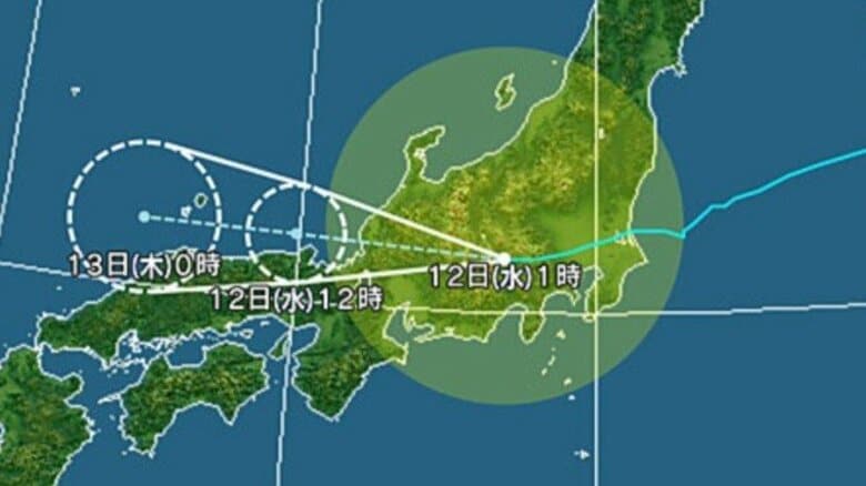 【台風情報】台風15号の進路予想　12日午前2時推定で長野県飯田市の東北東約30キロ、中心気圧は994ヘクトパスカル　12日正午には京都府宮津市の北北西約40キロに達する予報｜FNNプライムオンライン