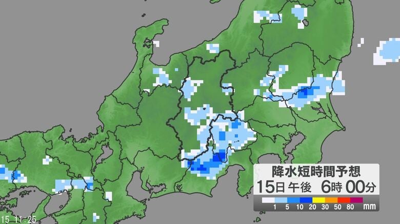 関東甲信地方では「警報級の大雨」の可能性　15日遅くにかけて非常に激しい雨の降る所がある見込み　24時間予想降水量は関東地方北部・甲信地方80ミリ、関東地方南部60ミリ（16日正午まで・多い所で）｜FNNプライムオンライン
