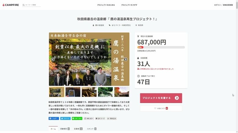 クラウドファンディング「鷹の湯温泉再生プロジェクト！」