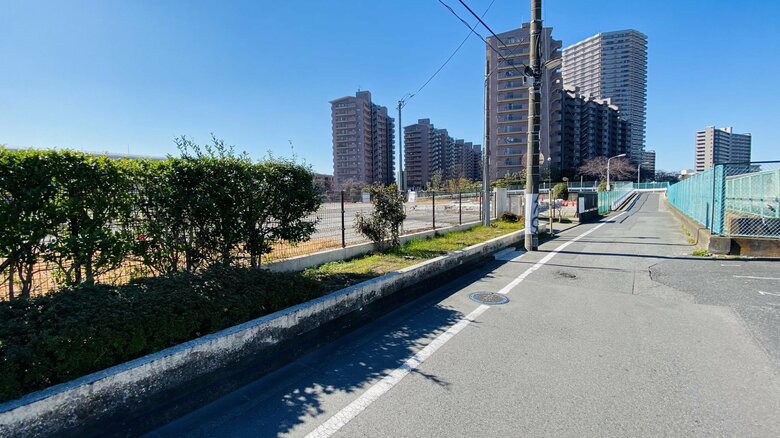 クリスマスツリーの様な木があったとXが供述した場所　正面に発生現場のアクロシティが見える