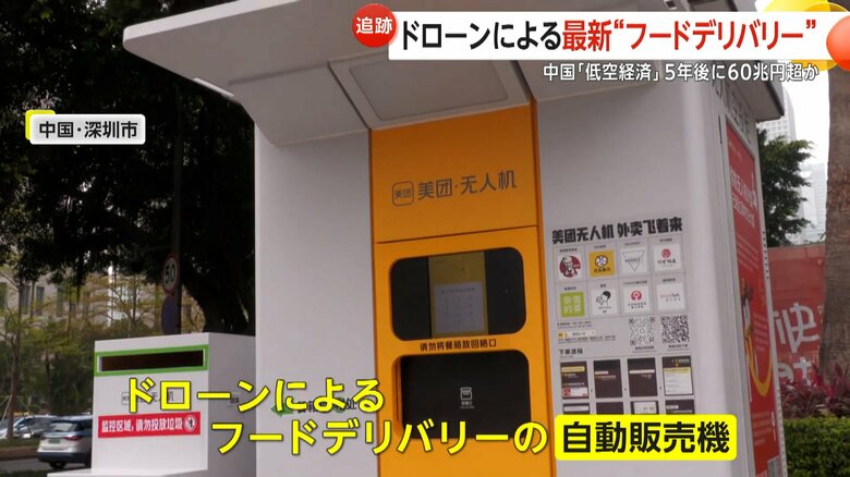 路上に設置されたドローンによるフードデリバリーの自動販売機