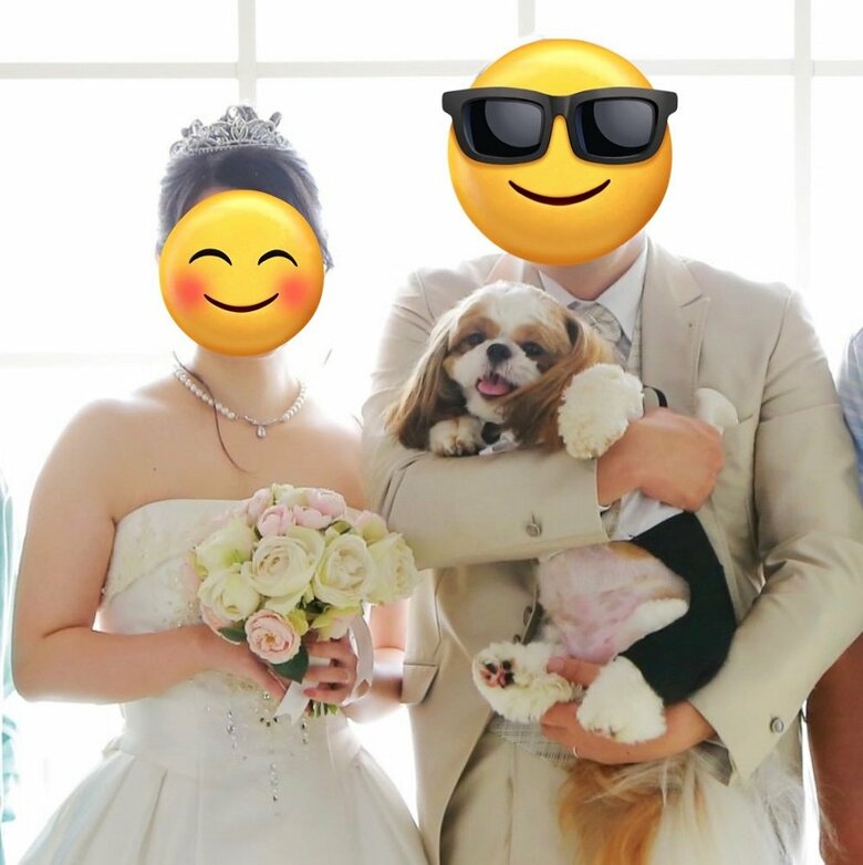 ウェディングフォトにタキシード姿で一緒に