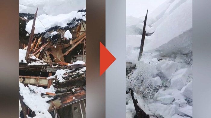 雪の重みで空き家が倒壊（視聴者撮影）