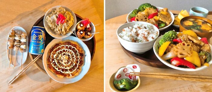 左は「夏祭り屋台セット」などのユニークなメニューの日も…