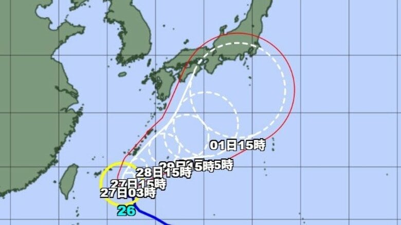 【台風情報】台風26号の進路予想　関東は10月はじめは台風26号の影響を受ける恐れ　雨の降る日が多いう予想　沖縄本島地方には27日から28日にかけて接近する見込み｜FNNプライムオンライン