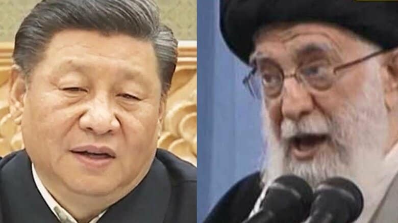 中国の習国家主席（左）とイランのハメネイ最高指導者（右）