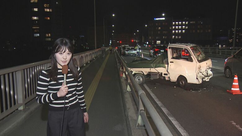 大分市の舞鶴橋で起きた玉突き事故