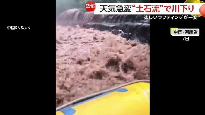 大荒れで激しく揺られるボート
