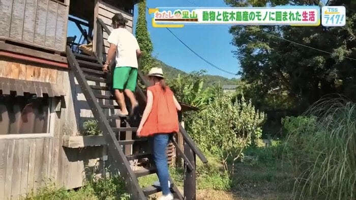 民泊施設のデッキに続く階段