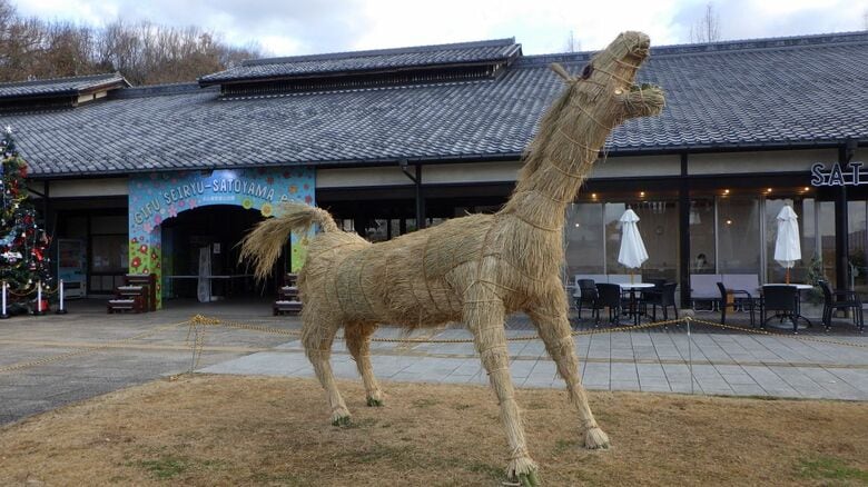 「大きな飛躍の年に」の願いを込めて…干支にちなんだ躍動感ある馬の“稲わらアート”を展示 ぎふ清流里山公園｜FNNプライムオンライン