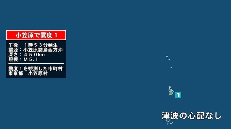 東京都で最大震度1の地震　東京都・小笠原村｜FNNプライムオンライン