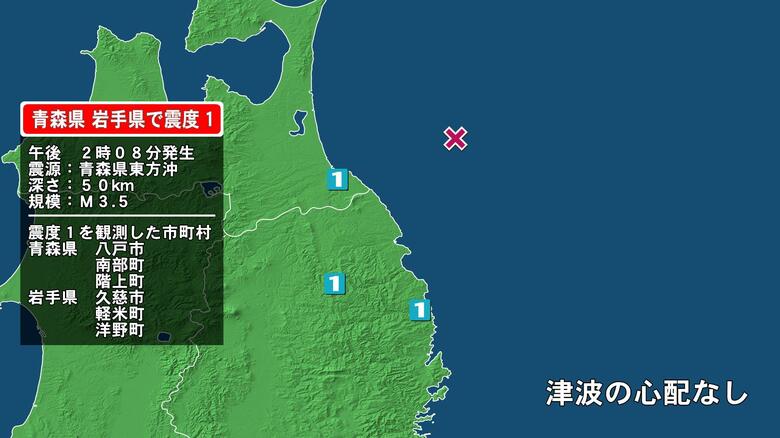 青森県で最大震度1の地震　青森県・八戸市、青森南部町、階上町、岩手県・久慈市、岩手洋野町、軽米町｜FNNプライムオンライン
